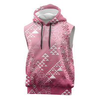 Hawaii Rose Pink Kapa Sleeveless Hoodie Vintage 'Ohe Kāpala Motifs Mix Plumeria Leis LT7 Rose Pink - Polynesian Pride