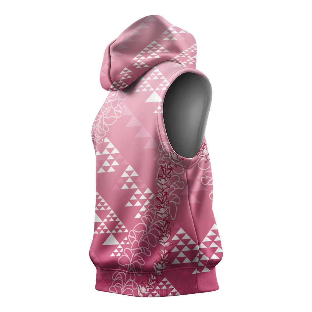 Hawaii Rose Pink Kapa Sleeveless Hoodie Vintage 'Ohe Kāpala Motifs Mix Plumeria Leis LT7 - Polynesian Pride
