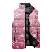Hawaii Rose Pink Kapa Sleeveless Puffer Jacket Vintage 'Ohe Kāpala Motifs Mix Plumeria Leis LT7 - Polynesian Pride