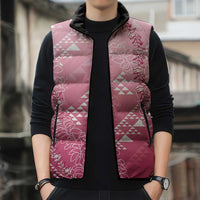 Hawaii Rose Pink Kapa Sleeveless Puffer Jacket Vintage 'Ohe Kāpala Motifs Mix Plumeria Leis LT7 - Polynesian Pride