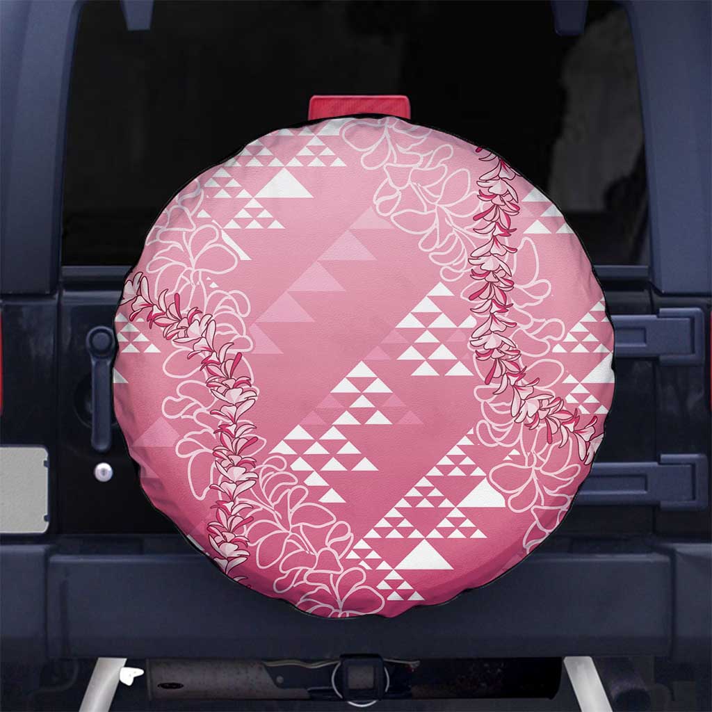 Hawaii Rose Pink Kapa Spare Tire Cover Vintage 'Ohe Kāpala Motifs Mix Plumeria Leis LT7 No hole Rose Pink - Polynesian Pride