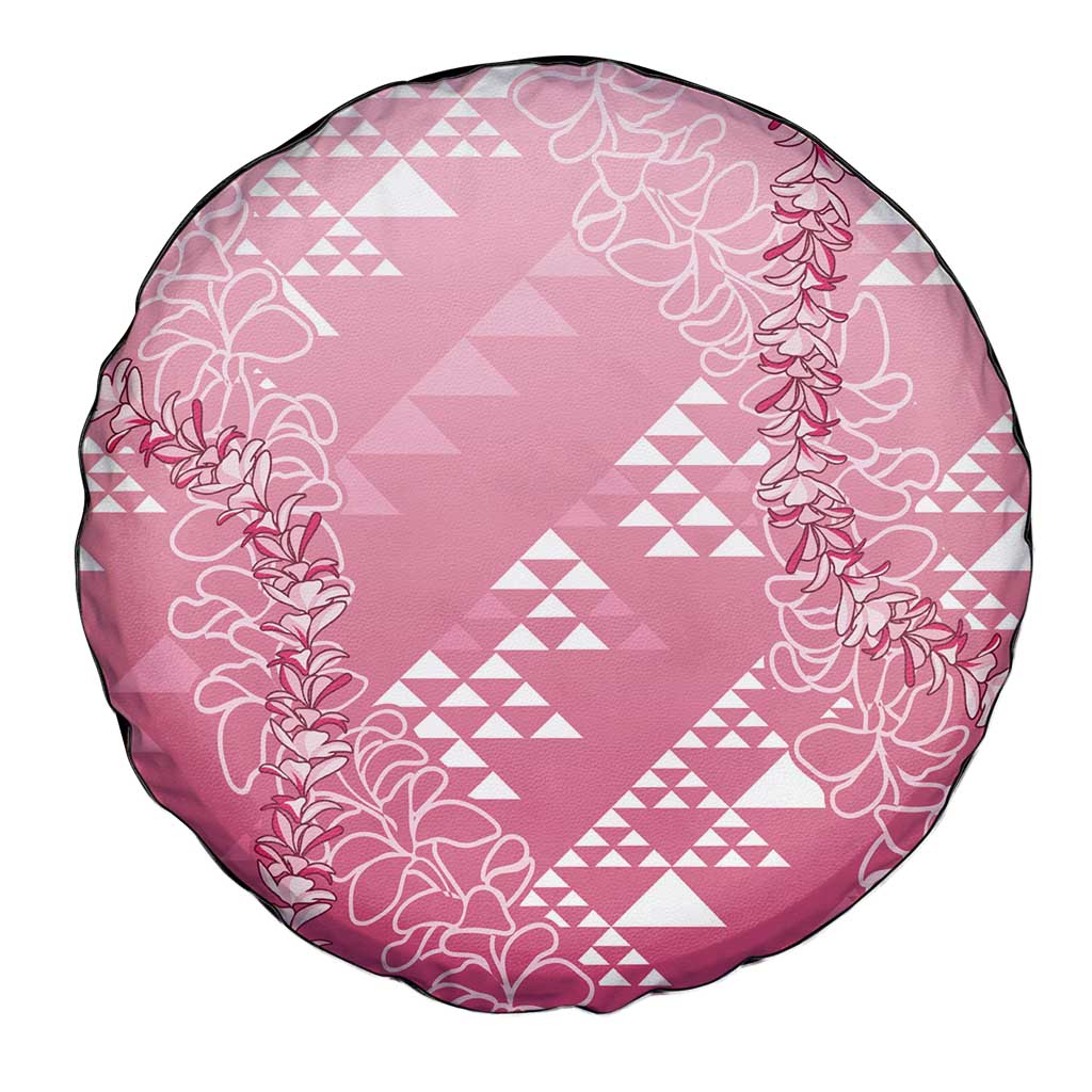 Hawaii Rose Pink Kapa Spare Tire Cover Vintage 'Ohe Kāpala Motifs Mix Plumeria Leis LT7 - Polynesian Pride