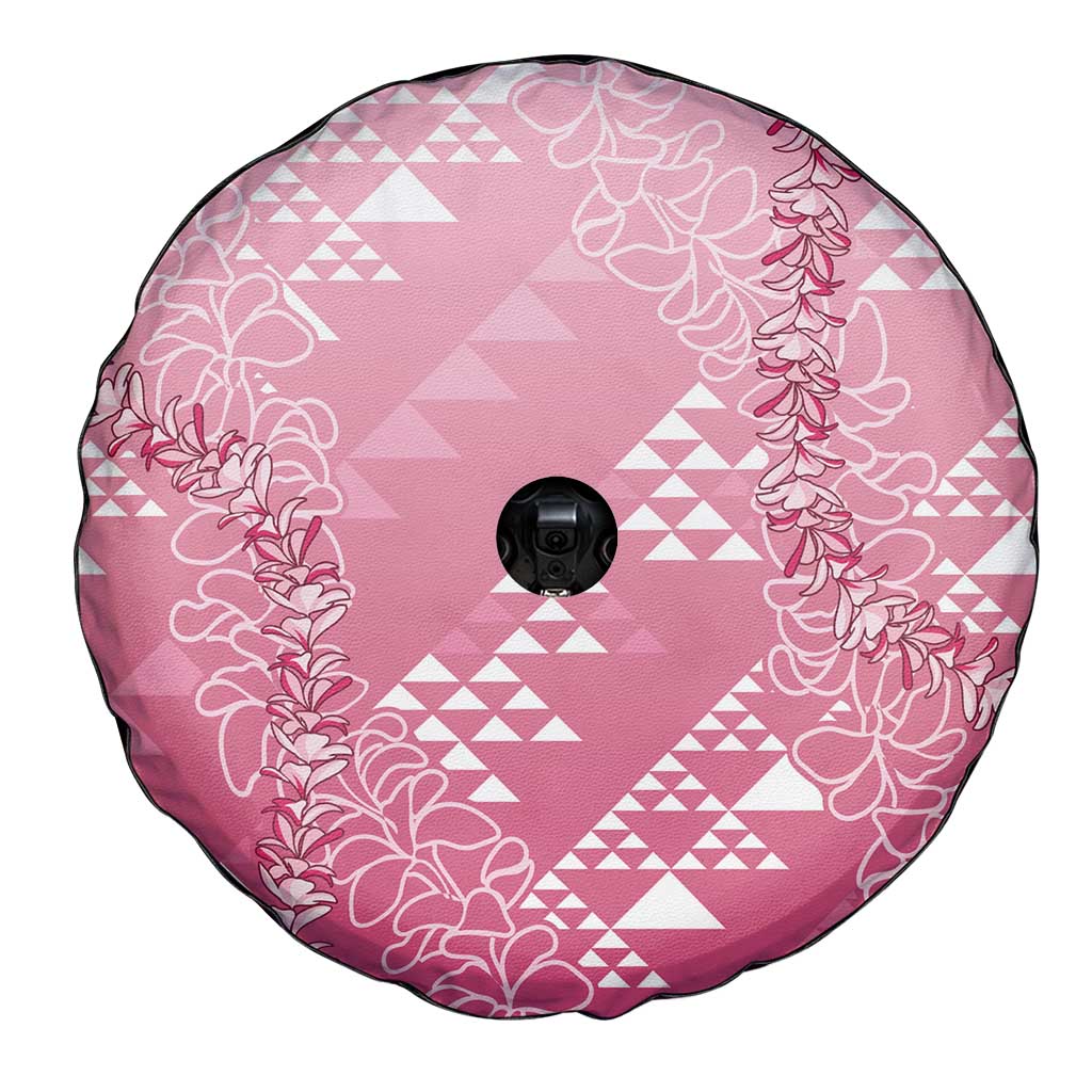Hawaii Rose Pink Kapa Spare Tire Cover Vintage 'Ohe Kāpala Motifs Mix Plumeria Leis LT7 - Polynesian Pride