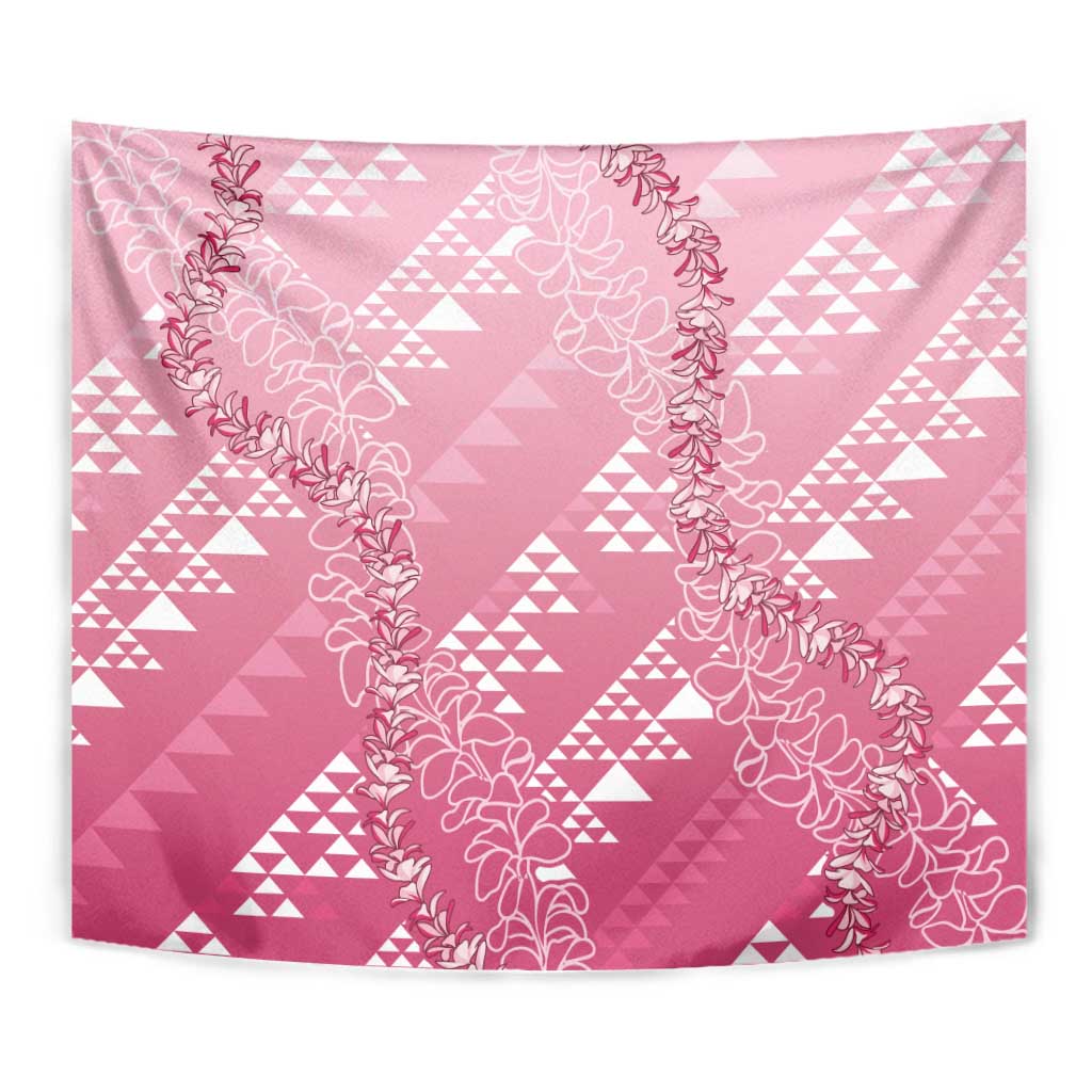 Hawaii Rose Pink Kapa Tapestry Vintage 'Ohe Kāpala Motifs Mix Plumeria Leis