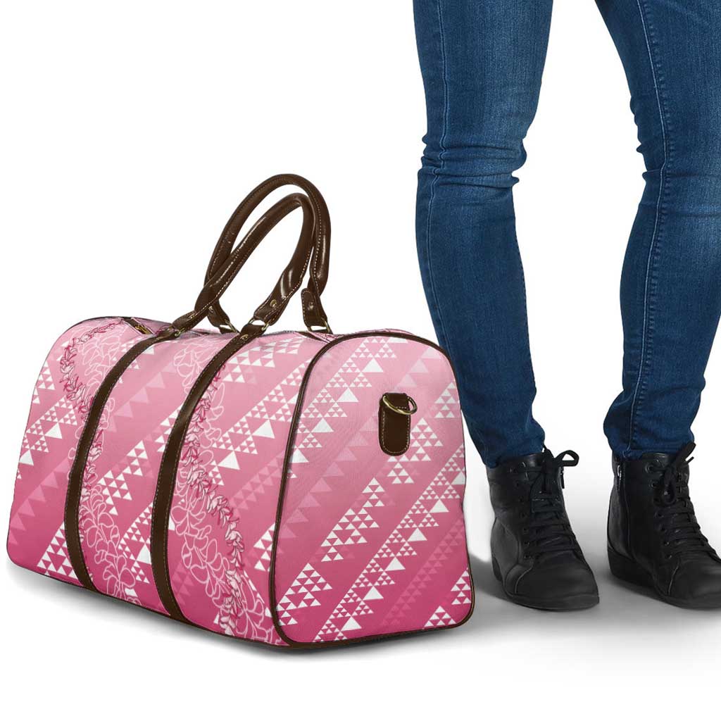 Hawaii Rose Pink Kapa Travel Bag Vintage 'Ohe Kāpala Motifs Mix Plumeria Leis LT7 - Polynesian Pride