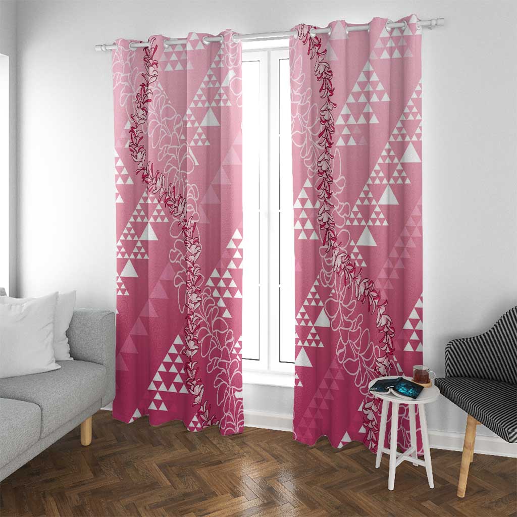 Hawaii Rose Pink Kapa Window Curtain Vintage 'Ohe Kāpala Motifs Mix Plumeria Leis LT7 With Grommets Rose Pink - Polynesian Pride