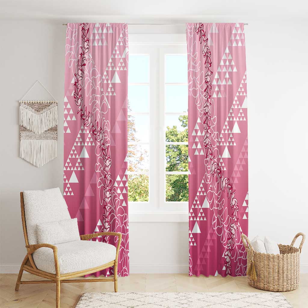 Hawaii Rose Pink Kapa Window Curtain Vintage 'Ohe Kāpala Motifs Mix Plumeria Leis LT7 - Polynesian Pride