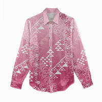 Hawaii Rose Pink Kapa Women Casual Shirt Vintage 'Ohe Kāpala Motifs Mix Plumeria Leis LT7 - Polynesian Pride