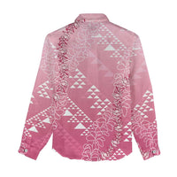 Hawaii Rose Pink Kapa Women Casual Shirt Vintage 'Ohe Kāpala Motifs Mix Plumeria Leis LT7 - Polynesian Pride