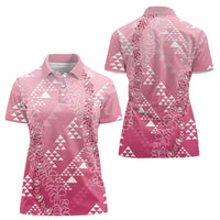 Hawaii Rose Pink Kapa Women Polo Shirt Vintage 'Ohe Kāpala Motifs Mix Plumeria Leis LT7 - Polynesian Pride