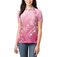 Hawaii Rose Pink Kapa Women Polo Shirt Vintage 'Ohe Kāpala Motifs Mix Plumeria Leis LT7 - Polynesian Pride