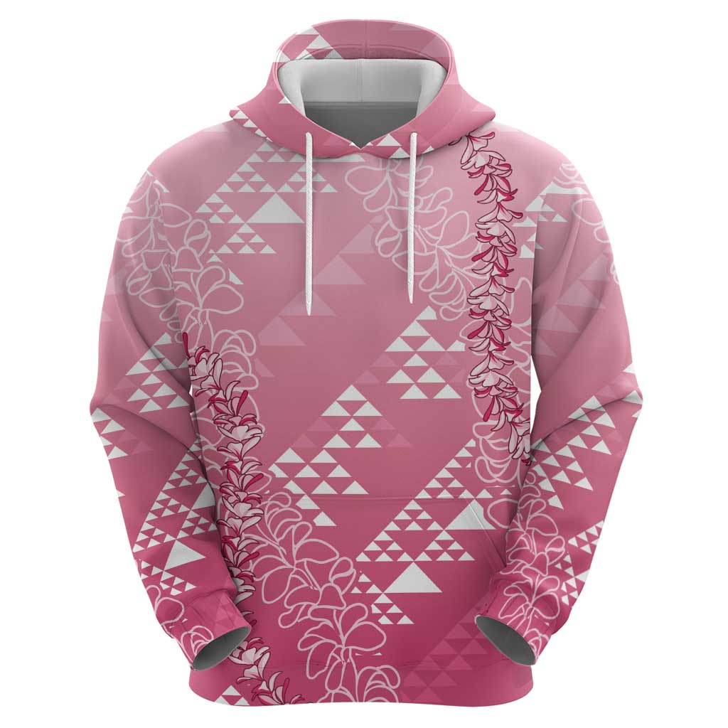 Hawaii Rose Pink Kapa Zip Hoodie Vintage 'Ohe Kāpala Motifs Mix Plumeria Leis LT7 - Polynesian Pride