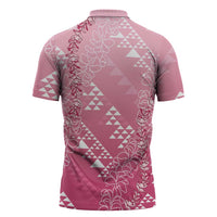 Hawaii Rose Pink Kapa Zipper Polo Shirt Vintage 'Ohe Kāpala Motifs Mix Plumeria Leis LT7 - Polynesian Pride