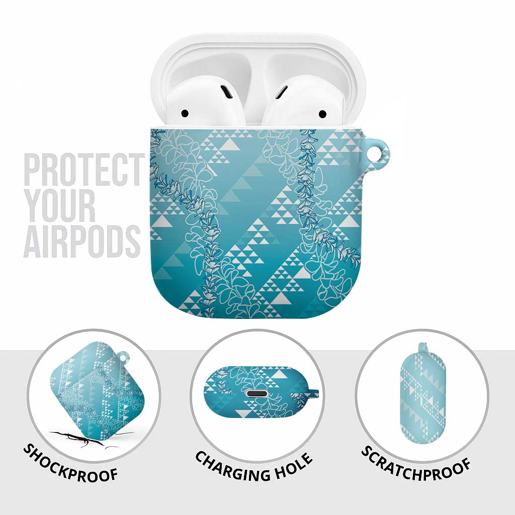 Hawaii Turquoise Kapa AirPods Case Vintage 'Ohe Kāpala Motifs Mix Plumeria Leis LT7 - Polynesian Pride