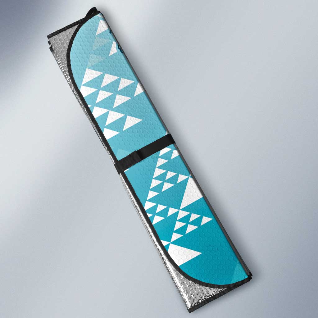 Hawaii Turquoise Kapa Auto Sun Shade Vintage 'Ohe Kāpala Motifs Mix Plumeria Leis