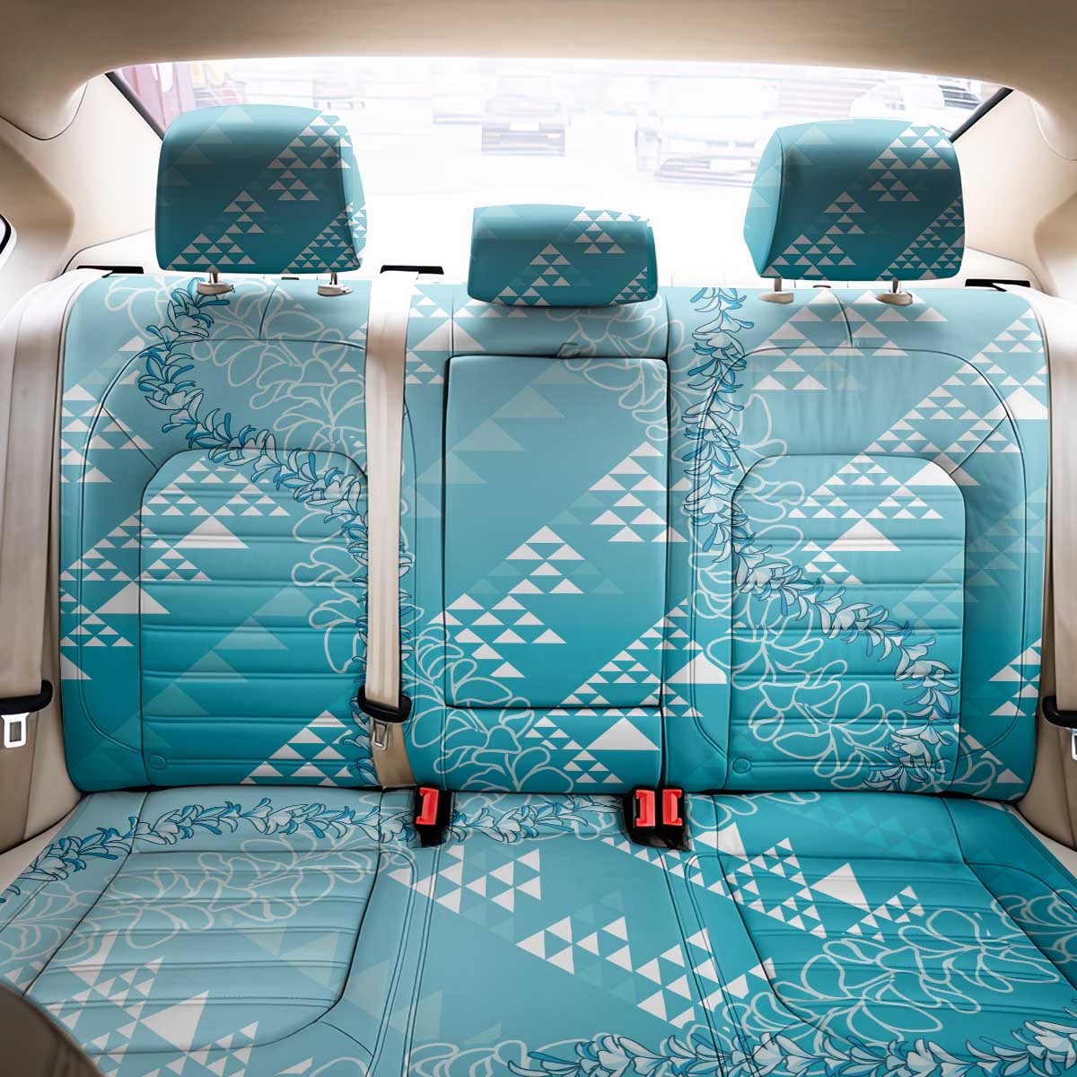 Hawaii Turquoise Kapa Back Car Seat Cover Vintage 'Ohe Kāpala Motifs Mix Plumeria Leis LT7 - Polynesian Pride