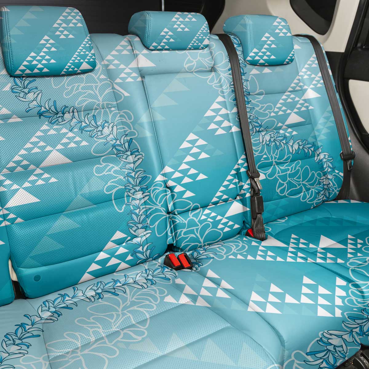 Hawaii Turquoise Kapa Back Car Seat Cover Vintage 'Ohe Kāpala Motifs Mix Plumeria Leis LT7 - Polynesian Pride