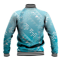 Hawaii Turquoise Kapa Baseball Jacket Vintage 'Ohe Kāpala Motifs Mix Plumeria Leis