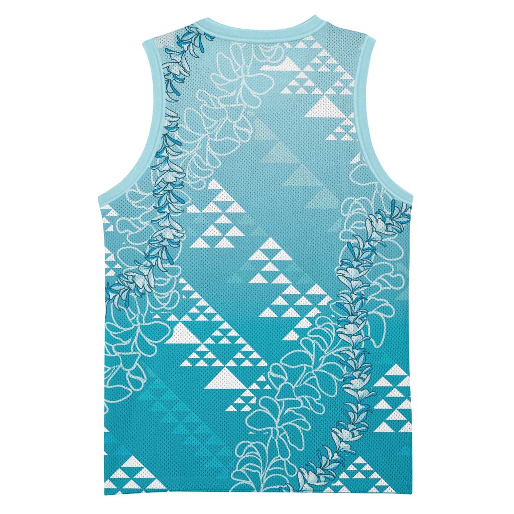 Hawaii Turquoise Kapa Basketball Jersey Vintage 'Ohe Kāpala Motifs Mix Plumeria Leis LT7 - Polynesian Pride