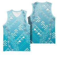 Hawaii Turquoise Kapa Basketball Jersey Vintage 'Ohe Kāpala Motifs Mix Plumeria Leis LT7 - Polynesian Pride