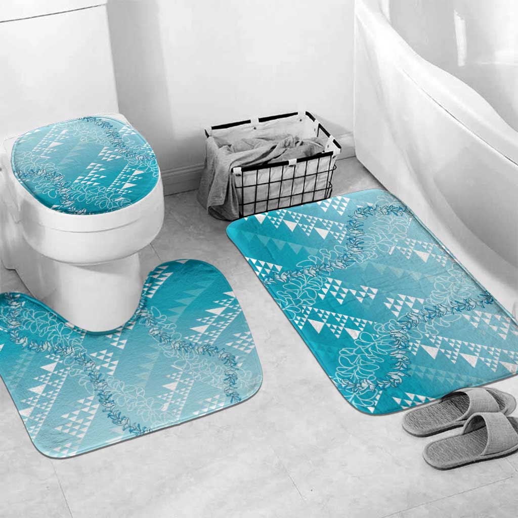 Hawaii Turquoise Kapa Bathroom Set Vintage 'Ohe Kāpala Motifs Mix Plumeria Leis