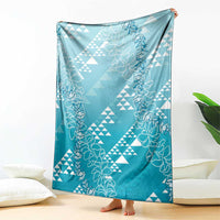 Hawaii Turquoise Kapa Blanket Vintage 'Ohe Kāpala Motifs Mix Plumeria Leis