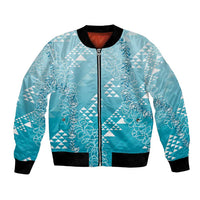 Hawaii Turquoise Kapa Bomber Jacket Vintage 'Ohe Kāpala Motifs Mix Plumeria Leis