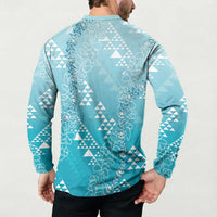 Hawaii Turquoise Kapa Button Sweatshirt Vintage 'Ohe Kāpala Motifs Mix Plumeria Leis