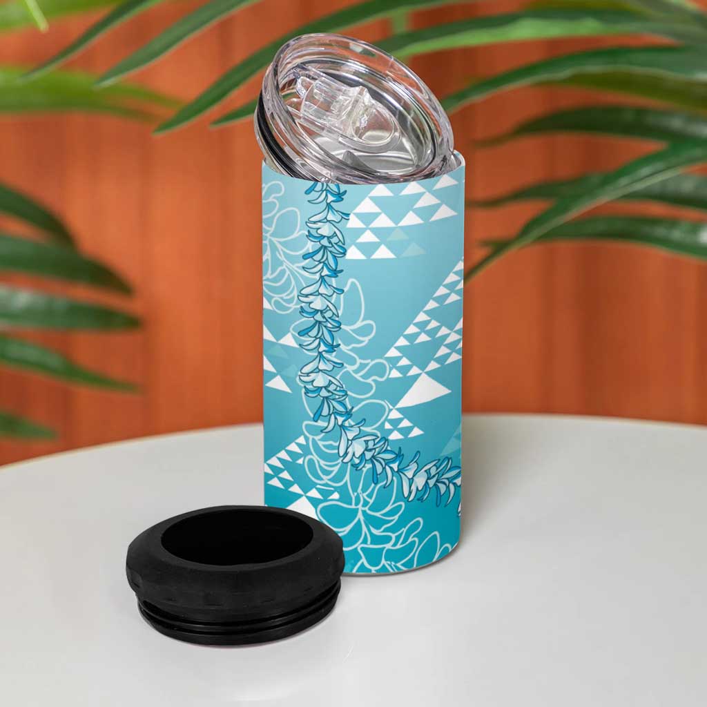 Hawaii Turquoise Kapa 4 in 1 Can Cooler Tumbler Vintage 'Ohe Kāpala Motifs Mix Plumeria Leis LT7 - Polynesian Pride
