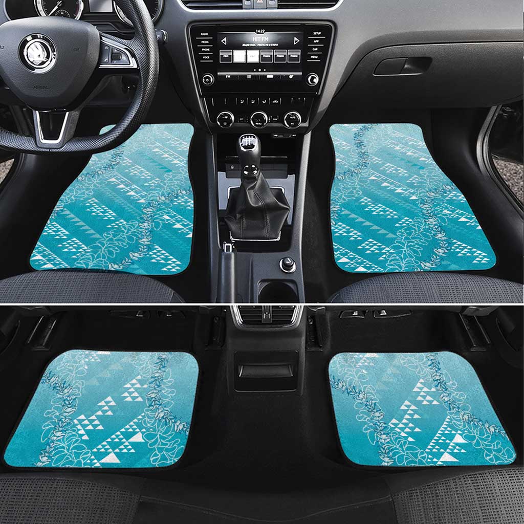 Hawaii Turquoise Kapa Car Mats Vintage 'Ohe Kāpala Motifs Mix Plumeria Leis