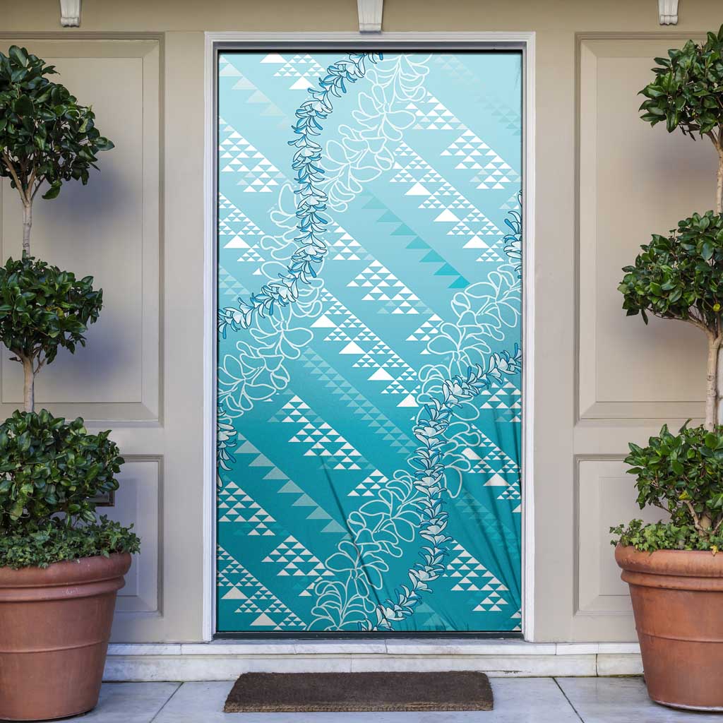 Hawaii Turquoise Kapa Door Cover Vintage 'Ohe Kāpala Motifs Mix Plumeria Leis LT7 Turquoise - Polynesian Pride