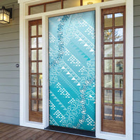 Hawaii Turquoise Kapa Door Cover Vintage 'Ohe Kāpala Motifs Mix Plumeria Leis LT7 - Polynesian Pride
