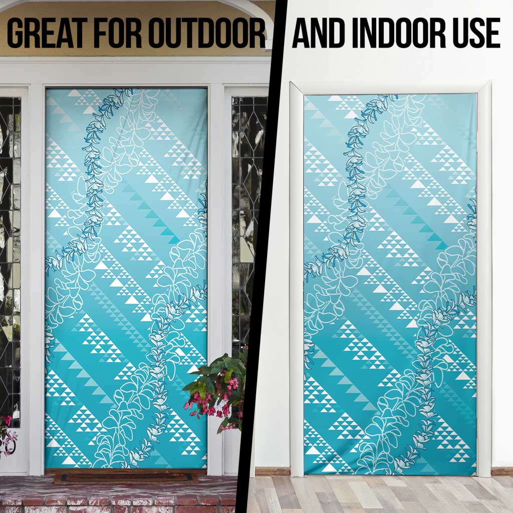Hawaii Turquoise Kapa Door Cover Vintage 'Ohe Kāpala Motifs Mix Plumeria Leis LT7 - Polynesian Pride