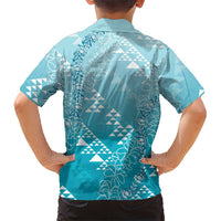 Hawaii Turquoise Kapa Family Matching Mermaid Dress and Hawaiian Shirt Vintage 'Ohe Kāpala Motifs Mix Plumeria Leis LT7 - Polynesian Pride