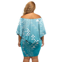 Hawaii Turquoise Kapa Family Matching Off Shoulder Short Dress and Hawaiian Shirt Vintage 'Ohe Kāpala Motifs Mix Plumeria Leis LT7 - Polynesian Pride