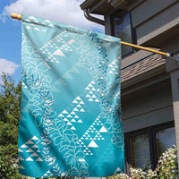Hawaii Turquoise Kapa Garden Flag Vintage 'Ohe Kāpala Motifs Mix Plumeria Leis LT7 - Polynesian Pride