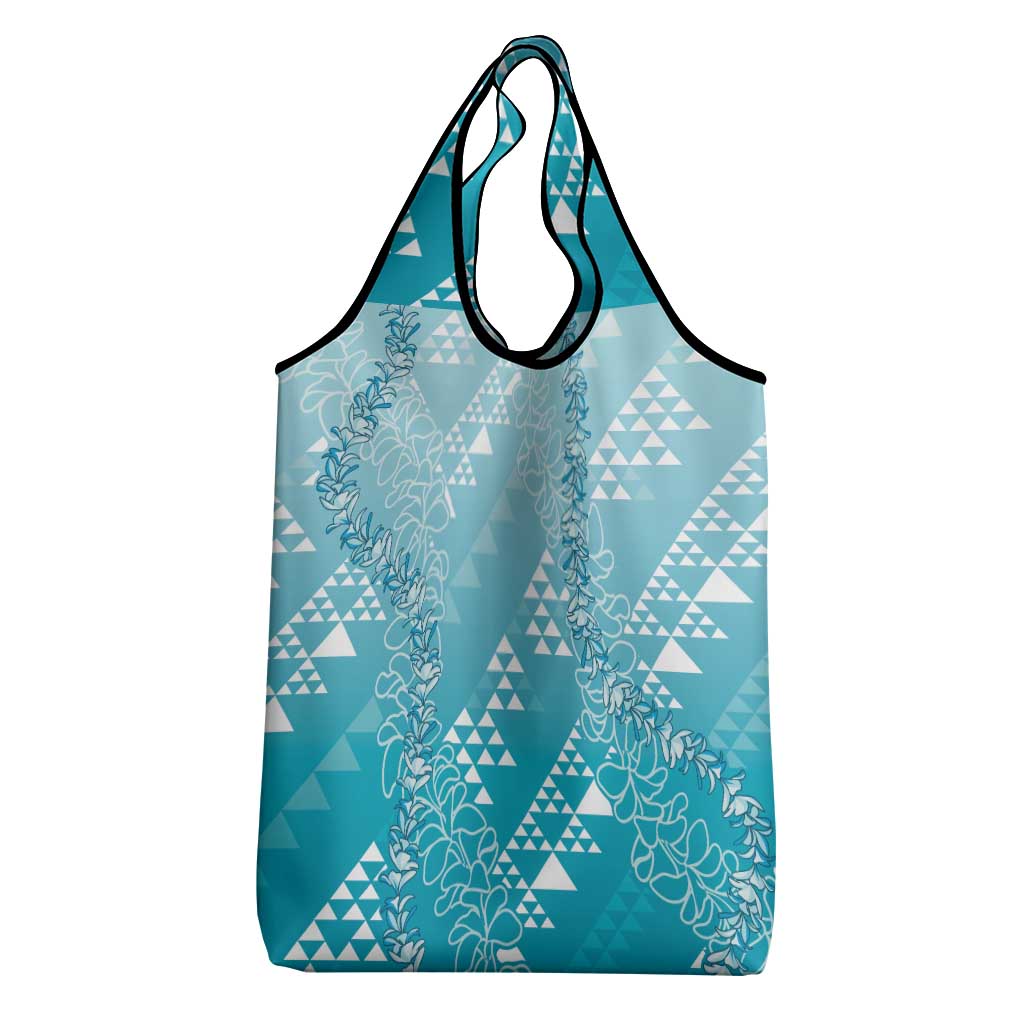 Hawaii Turquoise Kapa Grocery Bag Vintage 'Ohe Kāpala Motifs Mix Plumeria Leis LT7 - Polynesian Pride