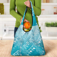 Hawaii Turquoise Kapa Grocery Bag Vintage 'Ohe Kāpala Motifs Mix Plumeria Leis LT7 - Polynesian Pride