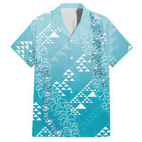 Hawaii Turquoise Kapa Hawaiian Shirt Vintage 'Ohe Kāpala Motifs Mix Plumeria Leis LT7 Turquoise - Polynesian Pride