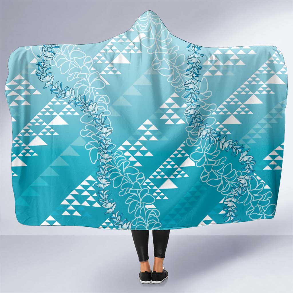 Hawaii Turquoise Kapa Hooded Blanket Vintage 'Ohe Kāpala Motifs Mix Plumeria Leis LT7 One Size Turquoise - Polynesian Pride