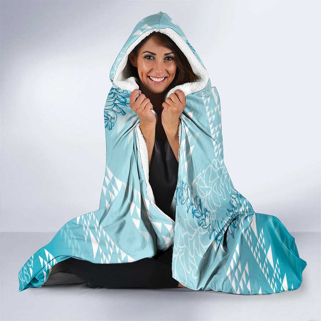 Hawaii Turquoise Kapa Hooded Blanket Vintage 'Ohe Kāpala Motifs Mix Plumeria Leis LT7 - Polynesian Pride
