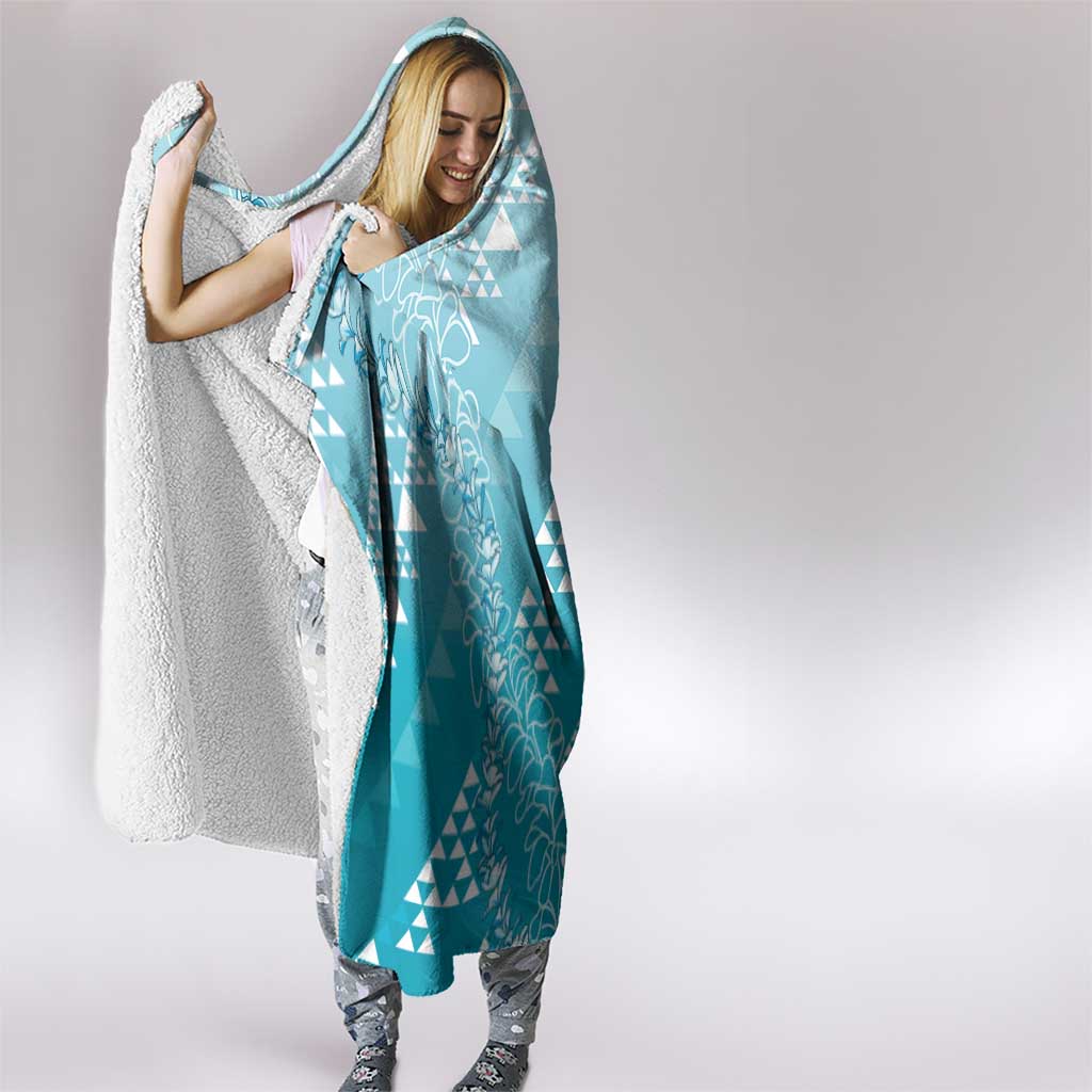 Hawaii Turquoise Kapa Hooded Blanket Vintage 'Ohe Kāpala Motifs Mix Plumeria Leis LT7 - Polynesian Pride