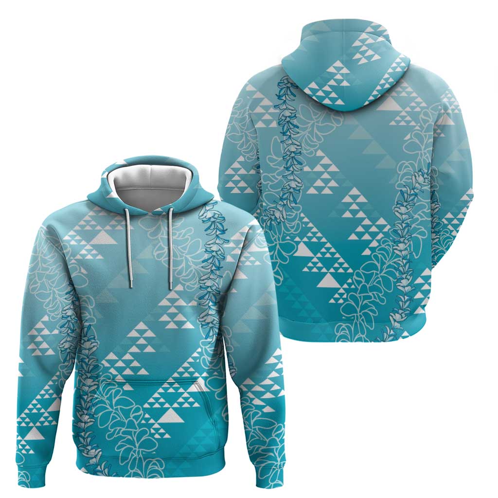 Hawaii Turquoise Kapa Hoodie Vintage 'Ohe Kāpala Motifs Mix Plumeria Leis LT7 - Polynesian Pride
