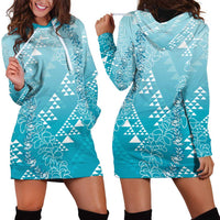 Hawaii Turquoise Kapa Hoodie Dress Vintage 'Ohe Kāpala Motifs Mix Plumeria Leis LT7 - Polynesian Pride