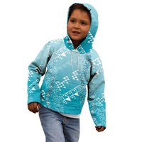 Hawaii Turquoise Kapa Kid Hoodie Vintage 'Ohe Kāpala Motifs Mix Plumeria Leis LT7 - Polynesian Pride
