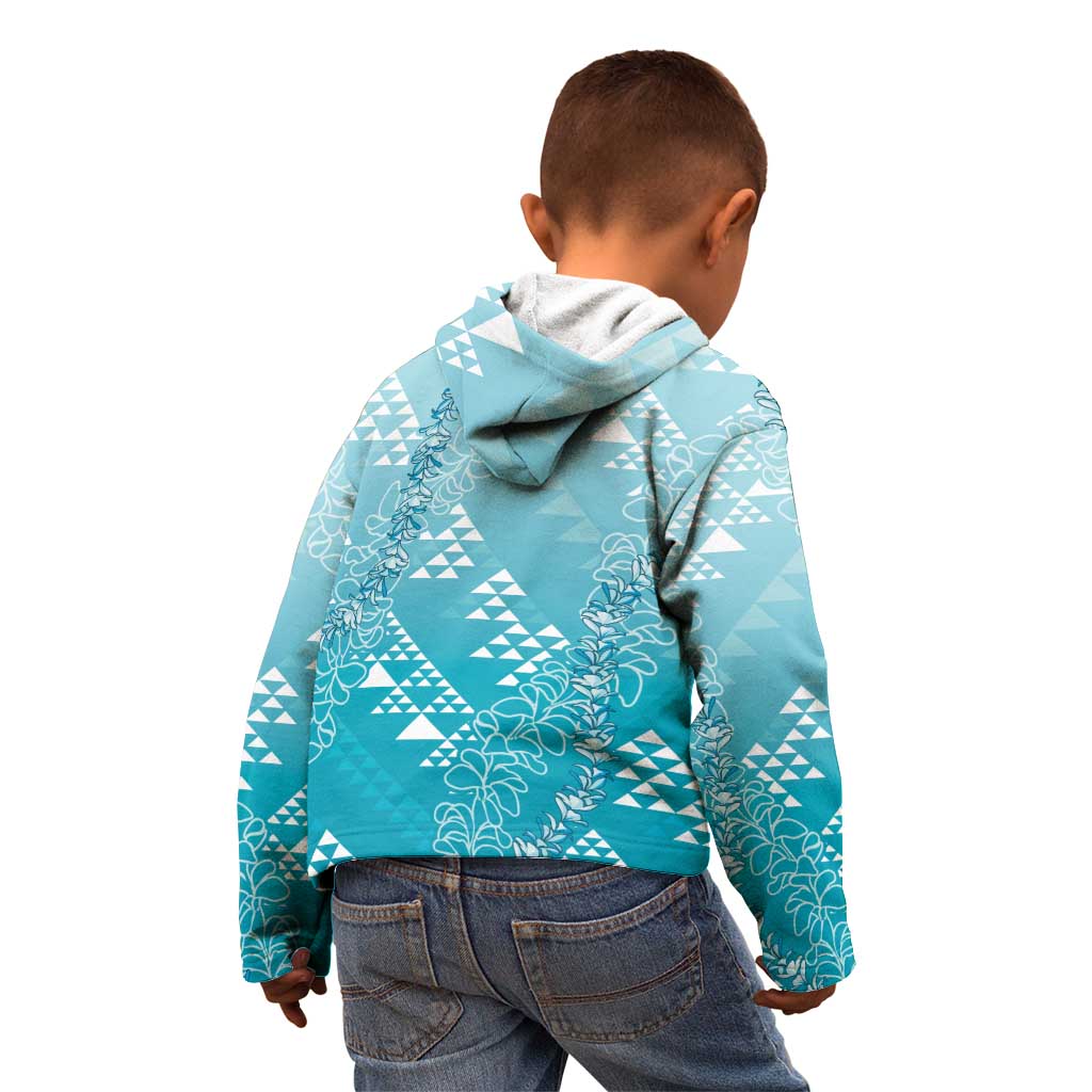 Hawaii Turquoise Kapa Kid Hoodie Vintage 'Ohe Kāpala Motifs Mix Plumeria Leis LT7 - Polynesian Pride