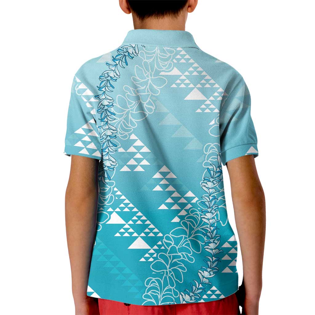 Hawaii Turquoise Kapa Kid Polo Shirt Vintage 'Ohe Kāpala Motifs Mix Plumeria Leis LT7 - Polynesian Pride