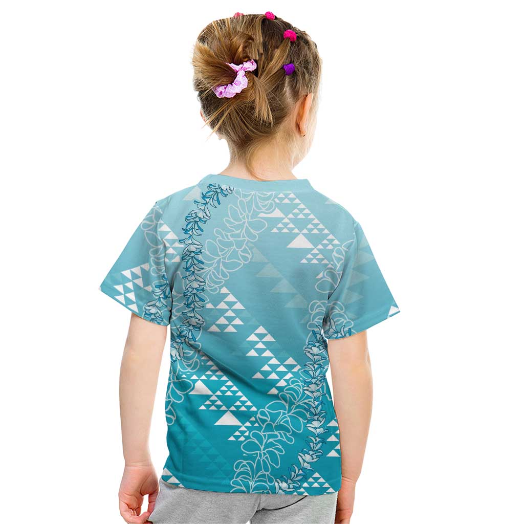 Hawaii Turquoise Kapa Kid T Shirt Vintage 'Ohe Kāpala Motifs Mix Plumeria Leis LT7 - Polynesian Pride