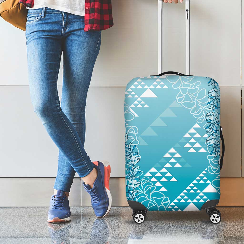 Hawaii Turquoise Kapa Luggage Cover Vintage 'Ohe Kāpala Motifs Mix Plumeria Leis LT7 - Polynesian Pride