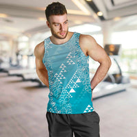 Hawaii Turquoise Kapa Men Tank Top Vintage 'Ohe Kāpala Motifs Mix Plumeria Leis LT7 Turquoise - Polynesian Pride